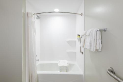 华盛顿Holiday Inn Express & Suites St George North - Zion, an IHG Hotel的带淋浴和盥洗盆的白色浴室