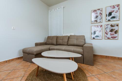 LoúkhiouEllafos Traditional Living的客厅配有沙发和2张桌子