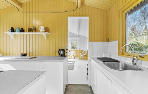 齐斯维勒莱厄2 Bedroom Beautiful Home In Tisvildeleje的厨房配有白色橱柜和水槽