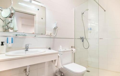 丰特-德彼德拉Cozy Apartment In Fuente De Piedra With Swimming Pool的浴室配有卫生间、盥洗盆和淋浴。