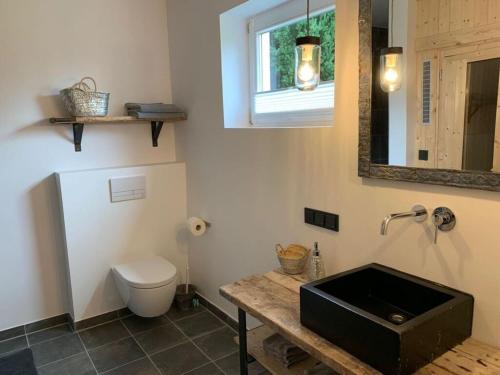 波彭豪森2 with sauna holiday home Poppenhausen的一间带水槽和卫生间的浴室