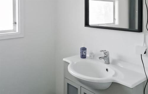 BollstabrukNice Home In Bollstabruk With House Sea View的白色的浴室设有水槽和镜子