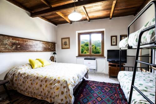 CrispieroSelvicolle Country House的一间卧室配有两张双层床和电视