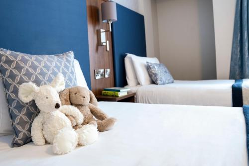 戈尔韦The Western Hotel的两只泰迪熊坐在床上