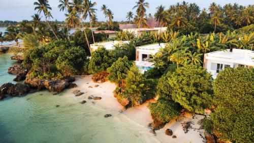 DikoniY Residential Luxury Villas的享有树木和房屋的海滩空中景致