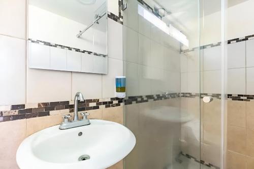 CoyolarCosta Rica Mango Villa的一间带水槽和淋浴的浴室