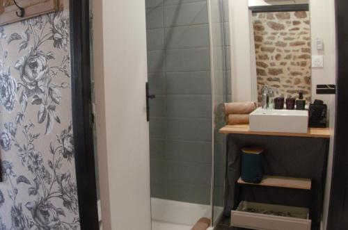 普莱讷富热尔Maison d'hôtes KerCalow, Chambres d'hôtes的带淋浴和盥洗盆的浴室