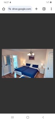 沃特福德Hazelbrook Guesthouse的一张带蓝色床的卧室的照片