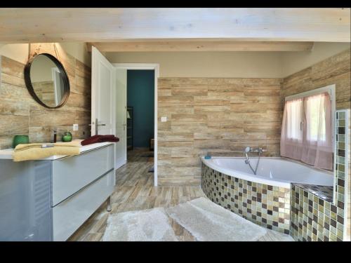 CailleL'Alpen Roc的带浴缸、水槽和镜子的浴室