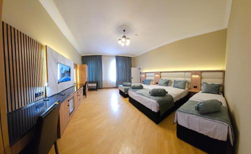 甘贾Old City Ganja的酒店客房设有两张床和一台平面电视。