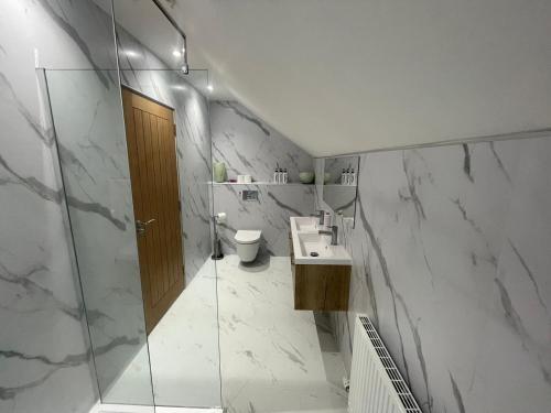 巴拉特Crannach House的浴室配有卫生间、盥洗盆和淋浴。