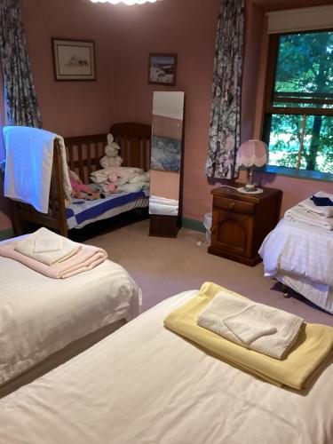 库马库马伍德维尔度假屋的一间卧室设有两张单人床和一个窗户。