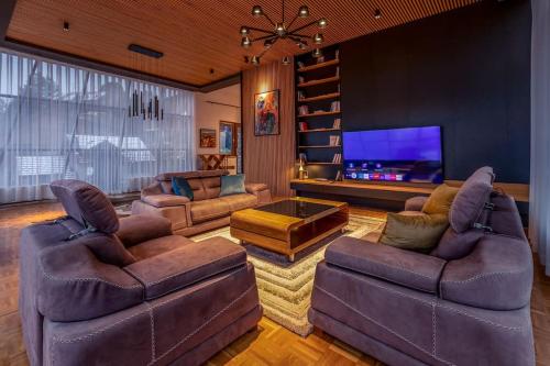 普雷瓦莱Luxurious Villa in Prevalla的带沙发和平面电视的客厅