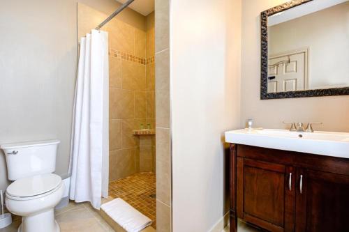 斯特拉福德The Avonlea Inn的浴室配有卫生间、盥洗盆和淋浴。