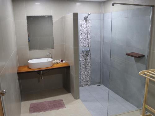班康卡臣班马卡自然旅馆的一间带水槽和玻璃淋浴的浴室