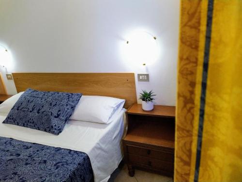 切塔尔多Camere Masaccio的一间卧室配有一张床和一张桌子,上面有植物