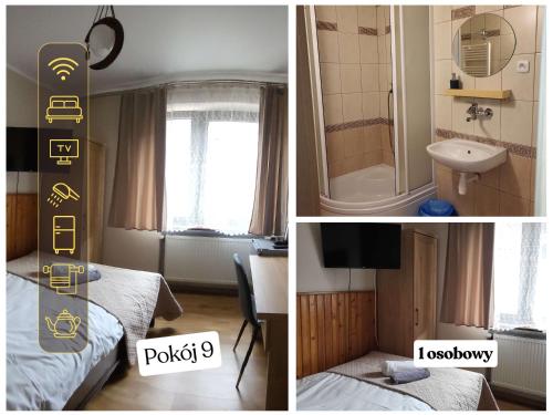 波兰尼卡-兹德鲁伊Willa Ewa的酒店房间三张照片的拼贴画