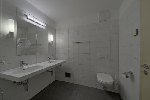 蓬特雷西纳Chesa Rivarel - Pontresina的白色的浴室设有水槽和卫生间。