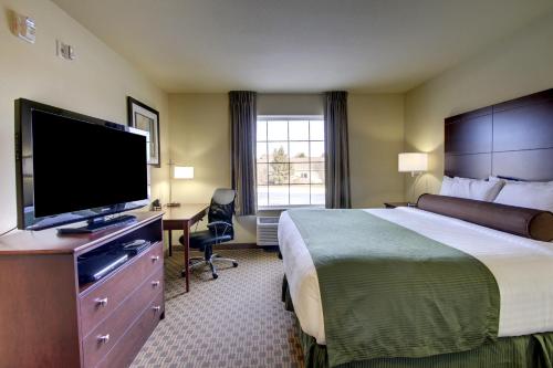 HartingtonCobblestone Inn & Suites - Hartington的配有一张床和一台平面电视的酒店客房