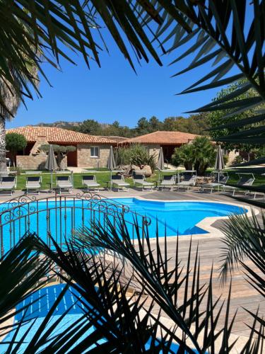 维琪奥港朵儿斯维塔巴隆巴热亚公寓的从棕榈树上欣赏到游泳池的景色