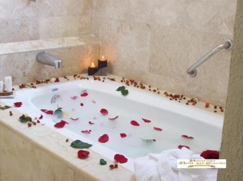 普拉亚卡门哈斯恩达日德尔卡日贝酒店的浴室配有花瓣浴缸。