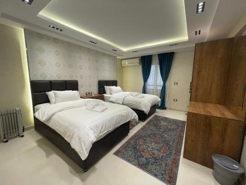 开罗ArabElite的一间带两张床的卧室和地毯
