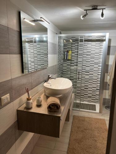 卡利亚里Casa Vacanze Manzoni 29的浴室配有白色水槽和淋浴。