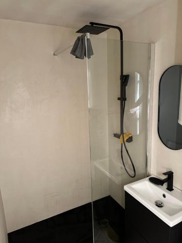 乐巴凯尔斯Appartement vue mer的带淋浴和盥洗盆的浴室