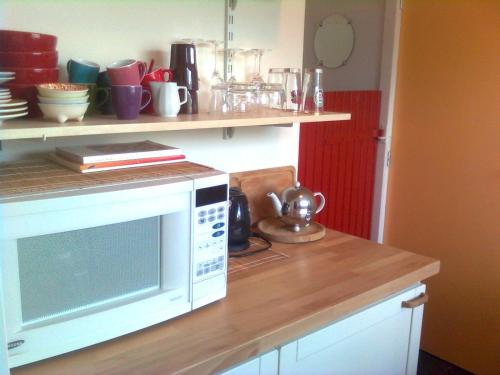 阿姆斯特丹Studio 99的厨房在柜台上配有白色微波炉