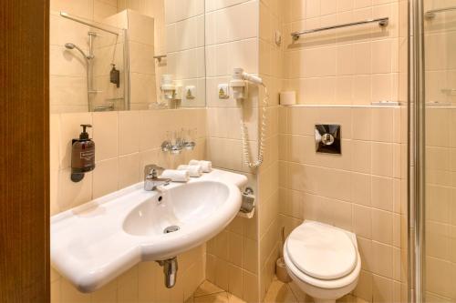 科希策中心会议酒店的一间带水槽和卫生间的浴室
