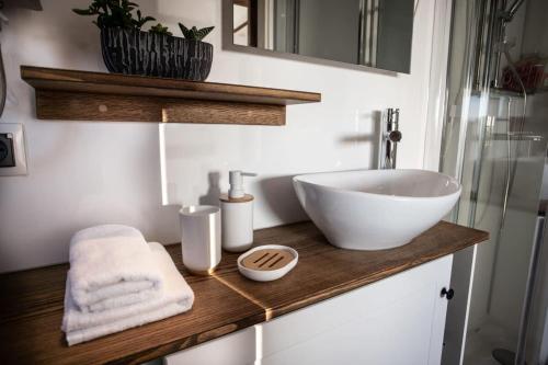 阿雷佐Dolce Casa 2的浴室配有盥洗盆和带毛巾的台面。
