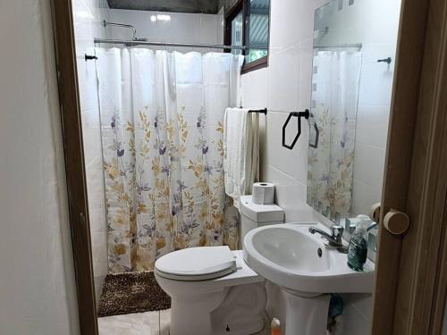 佩诺诺梅La Amistad agrotourism farm的白色的浴室设有卫生间和水槽。