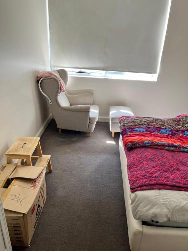 悉尼B的一间卧室配有一张床、一张沙发和一把椅子