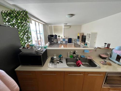 悉尼B的厨房配有水槽和微波炉