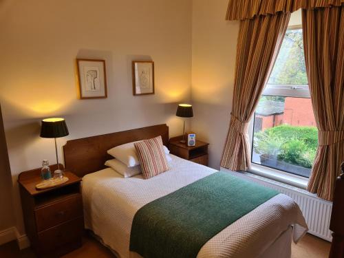 贝尔法斯特罗斯蕾旅馆的一间卧室设有一张床和一个大窗户