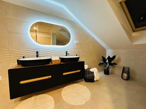雷德尼斯Elements Lednice的浴室设有2个水槽和镜子
