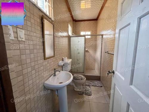 乔治敦S&S Guyana Real Estate Apartment的一间带卫生间和水槽的浴室