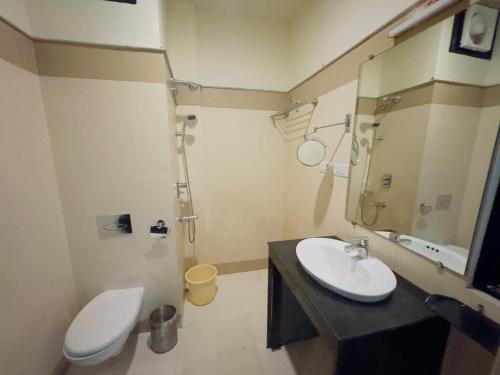 甘托克Tara valley view的一间带水槽、卫生间和镜子的浴室