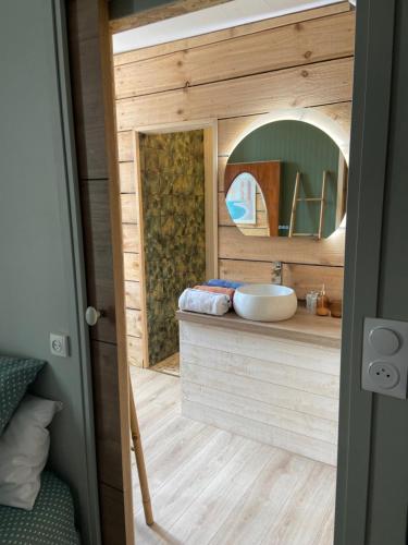 圣詹姆斯Atipyk'ododo的一间带水槽和镜子的浴室