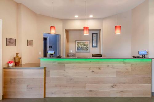 萨凡纳萨凡纳机场江山套房旅馆的一间酒吧,在房间内有一个绿色的柜台