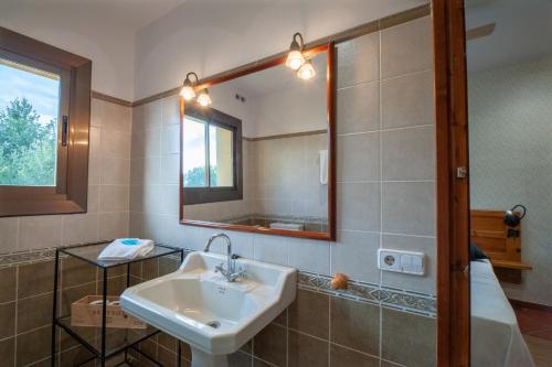 法尔塞特Mas Trucafort - Masia Braseria - Alojamiento Adults only的一间带水槽和镜子的浴室