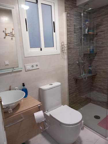 卡斯特利翁-德拉普拉纳Castellón的浴室配有卫生间、盥洗盆和淋浴。