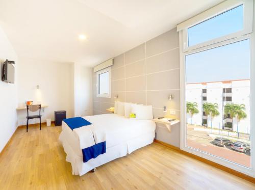 圣克鲁斯LP艾奎佩特罗酒店的一间卧室设有一张大床和一个大窗户