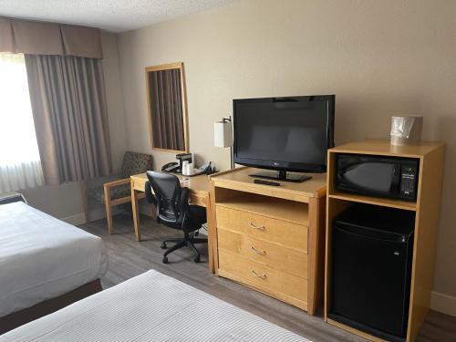 高贵林Chelsea Inn的酒店客房设有电视和一张带床铺的书桌