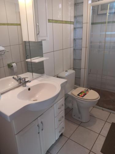 莱特鲁瓦西莱Pagerie bas de villa的白色的浴室设有水槽和卫生间。