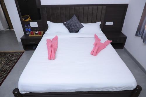 DabokRajwada Fort的两双粉红色的鞋子坐在白色的床边