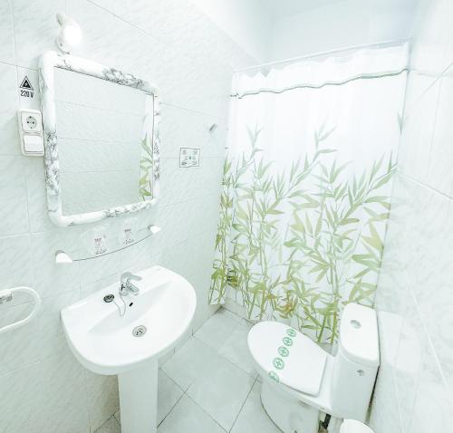 比纳罗斯Hotel Duc de Vendôme的一间带水槽、卫生间和镜子的浴室
