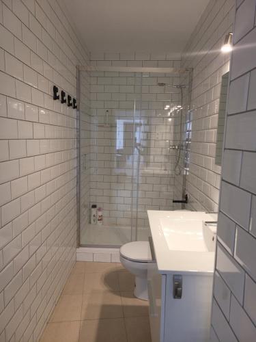格拉诺列尔斯APARTAM GRANOLLERS的浴室配有卫生间、淋浴和盥洗盆。