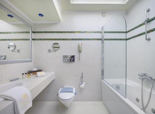 卡拉索斯中庭宫殿水疗生活别墅度假酒店的带淋浴、卫生间和浴缸的浴室