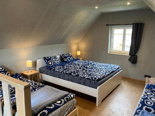 帕维洛斯塔Svītrainās mājas的一间卧室设有一张床和一个窗口